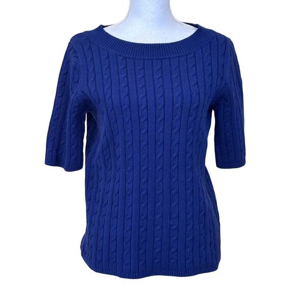 Talbots blue cable knit cotton sweater, medium, classic, spring, layering - Picture 1 of 5